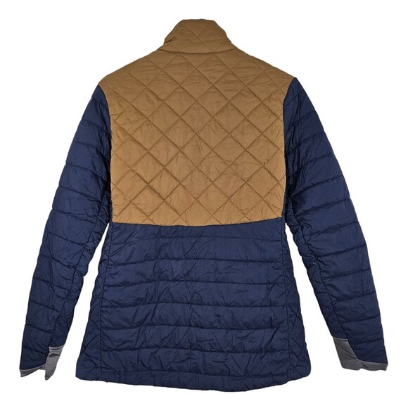 Flylow Quilted Insulated Jacket Men's XL Navy Tan Fill Zip Pockets Colorblock - Picture 2 of 16